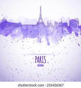 sights of Paris in the style of the sketch and watercolor