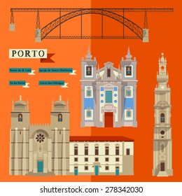 Sights of Porto. Portugal, Europe. Vector illustration