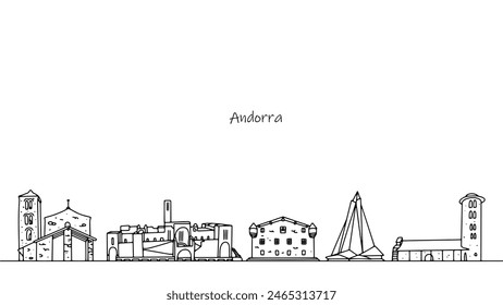 Sights of the Principality of Andorra. Architecture and tourist places of the European country. A simple hand-drawn illustration for use with the tourism industry. Vector.