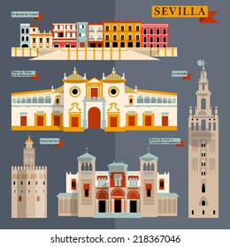 Sights of Seville. Andalusia, Spain, Europe. Vector illustration 