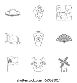 Sights of Spain, gypsies, guitar, dances. Spain country icon in set collection in outline style vector symbol illustration.