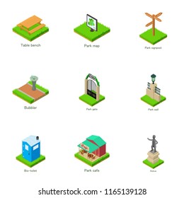 Sights of the town icons set. Isometric set of 9 sights of the town vector icons for web isolated on white background