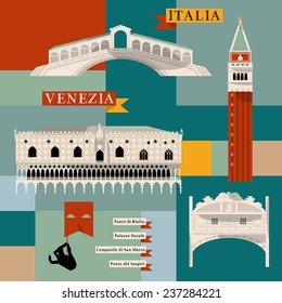 Sights of Venice. Italy, Europe. Vector illustration