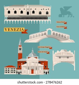 Sights of Venice. Italy, Europe. Vector illustration