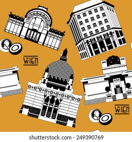 Sights of  Vienna. Austria. Europe. Seamless background pattern. Vector illustration