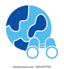 Iconos De La Visita Turística En Estilo Azul, Ilustración vectorial