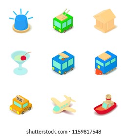 Sightseeing tour icons set. Isometric set of 9 sightseeing tour vector icons for web isolated on white background