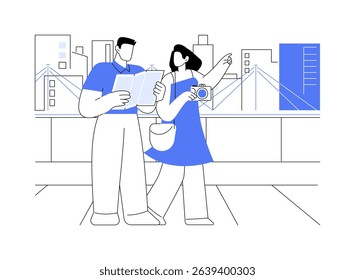 Sightseeing walk isolated cartoon vector illustrations. Tourists with map walking the city, cultural experience, people lifestyle, couple travels together, discover sightseeings vector cartoon.