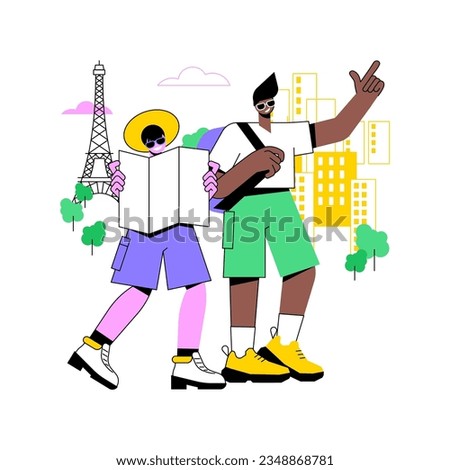 Sightseeing walk isolated cartoon vector illustrations. Tourists with map walking the city, cultural experience, people lifestyle, couple travels together, discover sightseeings vector cartoon.