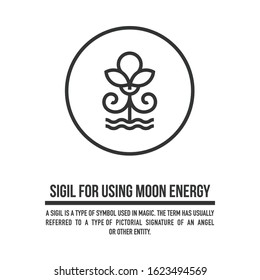 Sigilo para absorber y utilizar la energía de la luna. Una Imagen estilizada de un símbolo mágico. Se puede utilizar en el Diseño gráfico o tatuaje, así como el logotipo. Vector de acciones.
