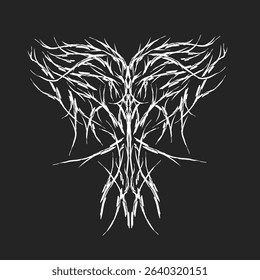 Sigil formed with sharp, symmetrical branches in black metal style — bold, abstract, and perfect for brutalist streetwear or tattoo art.
