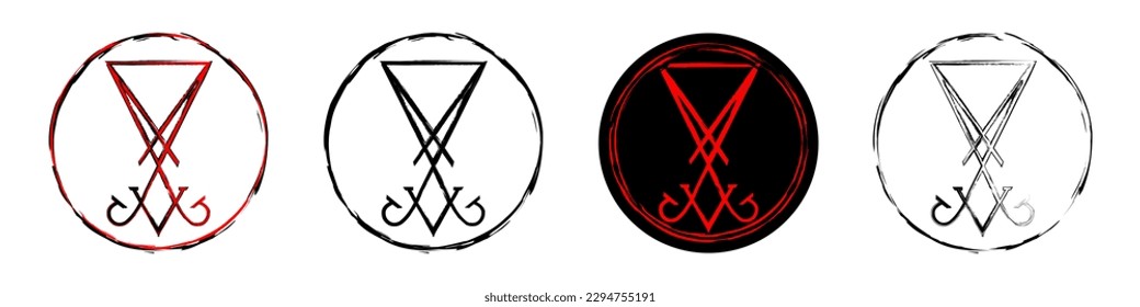 Sigil of Lucifer icon, sticker or t-shirt print design illustration in Goth style isolated on white background. Vector EPS 10