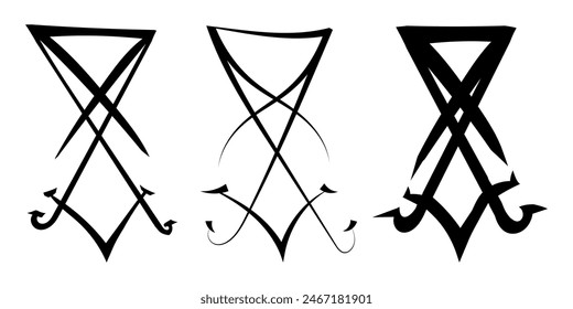 Sigil of Lucifer icon, sticker or t-shirt print design illustration in Gothic style isolated on white background. Vector EPS 10