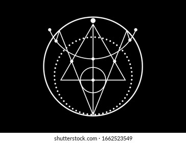 Sigil of Protection. Magical Amulets. Can be used as tattoo, white logos and prints. Wiccan occult symbol, sacred geometry, vector isolated on black background 