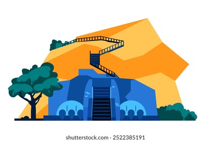 Sigiriya - modern flat design style single isolated image. Neat detailed illustration of Sri Lanka landmark. Rock, the entrance to which is preceded by the stone paws of a lion. Historic fortress