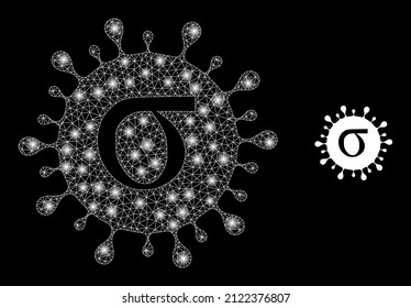 Sigma covid virus icon and glowing net Sigma covid virus model with glowing spots. Illuminated model is created from Sigma covid virus vector icon and triangulated mesh.