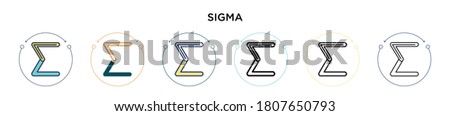 Sigma icon in filled, thin line, outline and stroke style. Vector illustration of two colored and black sigma vector icons designs can be used for mobile, ui, web