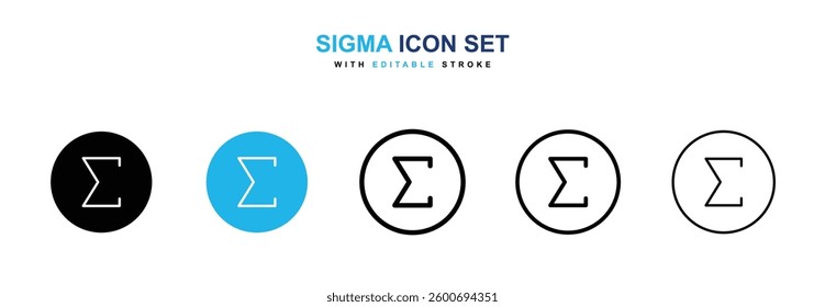 Sigma icons graphics set in black and blue colors