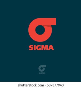 Sigma logo. Monogram. Red Greek letter sigma on a dark background.