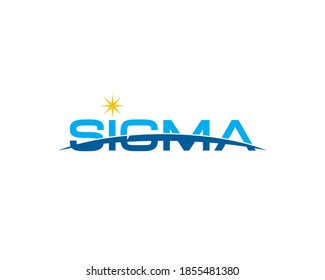 sigma wordmark lettermark logo with horizon curve and sun star symbol