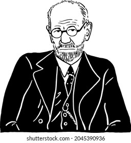 Sigmund Freud Austrian Neurologist And The Founder Of Psychoanalysis Hand Drawn Portrait Line Art Illustration