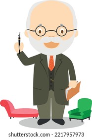 Sigmund Freud cartoon character. Vector Illustration. Kids History Collection.