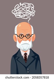 Sigmund Freud Vektorgrafik Illustration. Cartoon-Portrait des berühmten und umstrittenen Neurowissenschaftlers 
