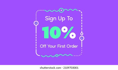 Sign up to 10% off your first order. Sale promotion poster vector illustration. Big sale and super sale coupon code percent discount gift voucher in very peri purple color