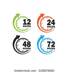 sign of 12, 24, 48 and 72 clock arrow hours logo vector icon illustration design