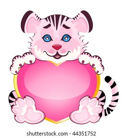  sign 2010 years is a beautiful little tiger with heart on background