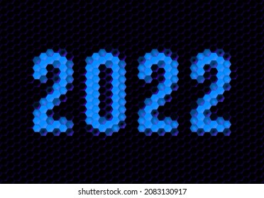 Signo del año 2022 con cuadrícula de píxeles hexadecimales. Número o dígitos de Año Nuevo para la tarjeta o calendario de celebración de vísperas de feriado.