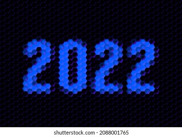 Sign of the 2022 year with hex pixel grid. New Years number or digits for holiday eve celebration card or calendar.