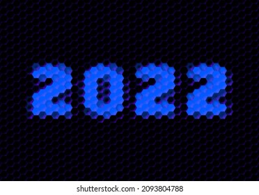 Sign of the 2022 year with hex pixel grid. New Years number or digits for holiday eve celebration card or calendar.