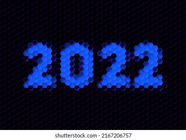 Sign of the 2022 year with hex pixel grid. New Years number or digits for holiday eve celebration card or calendar.