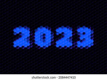 Sign of the 2023 year with hex pixel grid. New Years number or digits for holiday eve celebration card or calendar.
