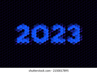 Sign of the 2023 year with hex pixel grid. New Years number or digits for holiday eve celebration card or calendar.
