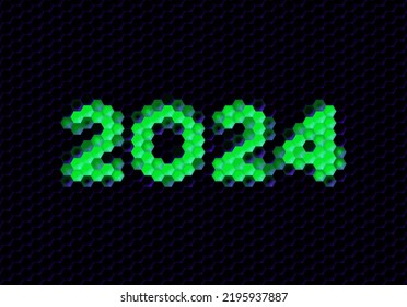 Sign of the 2024 year with hex pixel grid. New Years number or digits for holiday eve celebration card or calendar.