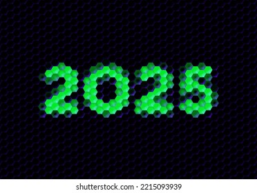 Sign of the 2025 year with hex pixel grid. New Years number or digits for holiday eve celebration card or calendar.
