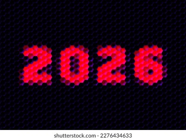Sign of the 2026 year with hex pixel grid. New Years number or digits for holiday eve celebration card or calendar.