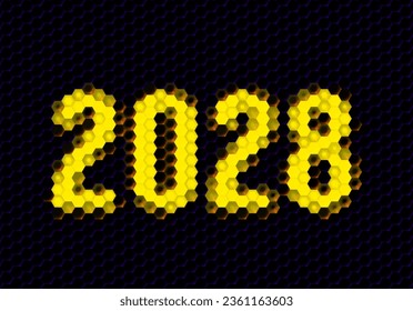 Sign of the 2028 year with hex pixel grid. New Years number or digits for holiday eve celebration card or calendar.