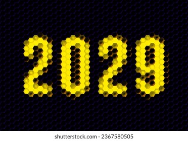 Sign of the 2029 year with hex pixel grid. New Years number or digits for holiday eve celebration card or calendar
