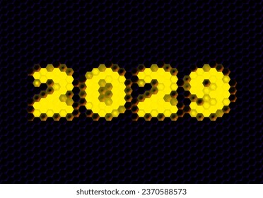 Sign of the 2029 year with hex pixel grid. New Years number or digits for holiday eve celebration card or calendar.