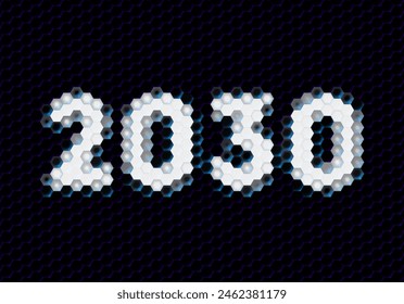 Sign of the 2030 year with hex pixel grid. New Years number or digits for holiday eve celebration card or calendar.