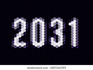 Sign of the 2031 year with hex pixel grid. New Years number or digits for holiday eve celebration card or calendar.