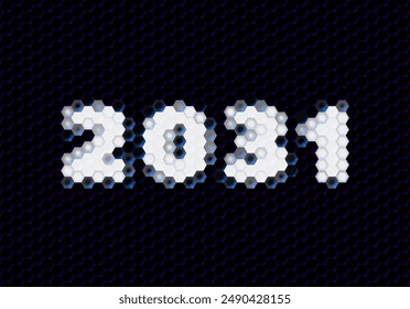 Sign of the 2031 year with hex pixel grid. New Years number or digits for holiday eve celebration card or calendar.