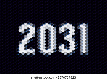 Sign of the 2031 year with hex pixel grid. New Years number or digits for holiday eve celebration card or calendar.