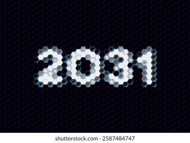 Sign of the 2031 year with hex pixel grid. New Years number or digits for holiday eve celebration card or calendar.