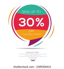 Registrieren Sie sich bis zu 30 % Rabatt auf Ihre erste Bestellung, Vektorgrafik. 
