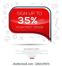 Registrieren Sie sich bis zu 35 % Rabatt auf Ihre erste Bestellung, Vektorgrafik. 