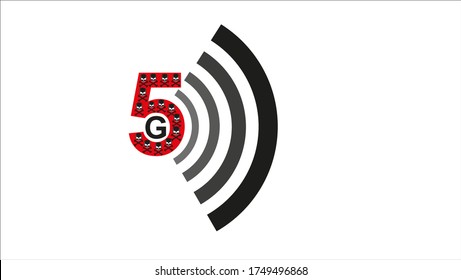 Sign 5G 
with a skulls and crrossbones.Risk of use 5G. Warning sign with a 5G.
Network hazard. Vector illustration, flat design element, banner, placard or sticker, isolated on white background.